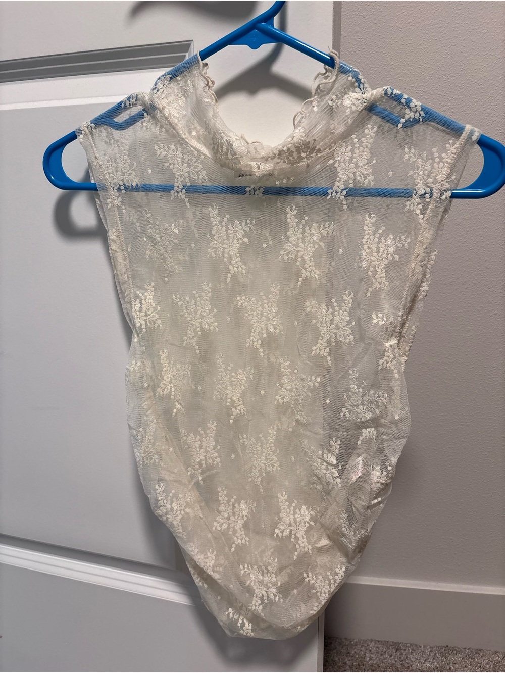 Free People Sheer Floral Lace High Neck Top in Cream - Picture 3 of 3